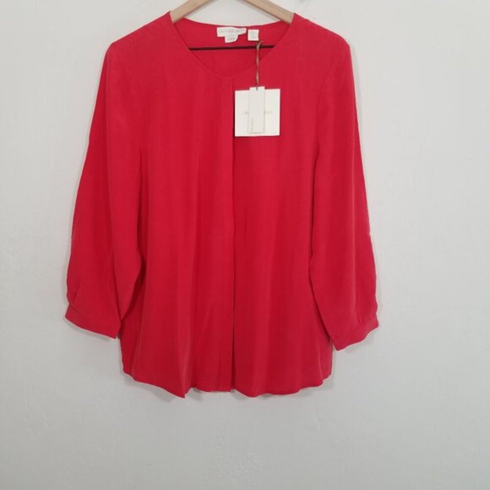 NWT Cynthia Rowley SILK Long Sleeve Top Blouse Red Size XL